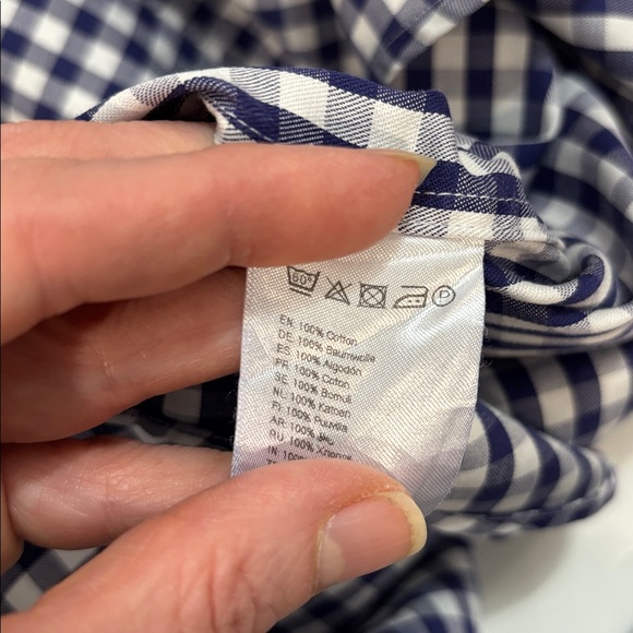 Eton Navy White Gingham Dress Shirt 16.5 Slim Fit Cotton Luxury Check - Picture 12 of 14